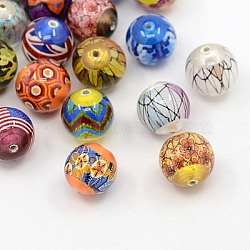 Picture Glass Beads, Round, Mixed Color, 14mm, Hole: 1mm(GLAA-J002-M)