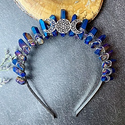 Tiara Triple Moon Metal Hair Bands, Natural Quartz Wrapped Hair Hoop for Women Girl, Blue, 180x150mm(PW-WG49695-06)