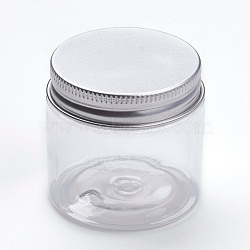 Transparent Plastic Bead Containers, with Aluminium Cover, Column, Platinum, Clear, 5x4.8cm, Capacity: 60ml(2.02 fl. oz)(CON-WH0027-03B)