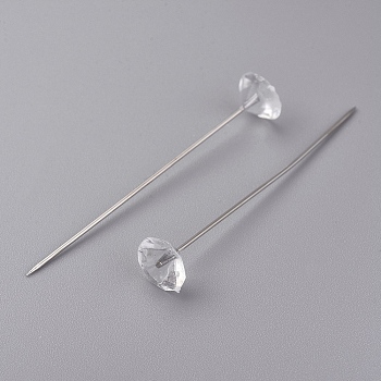 Iron Sewing Pins, Straight Pins, with Plastic Beads, for Dressmaker Jewelry Decoration, Clear, 54x0.7mm, about 100pcs/box