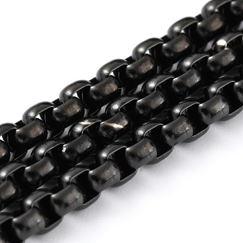 304 Stainless Steel Box Chains, Unwelded, with Spool, Electrophoresis Black, 3x3x1.5mm, 32.8 Feet(10m)/roll