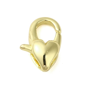 Brass Lobster Claw Clasps, Heart, Golden, 12x7.5x4mm, Hole: 3mm