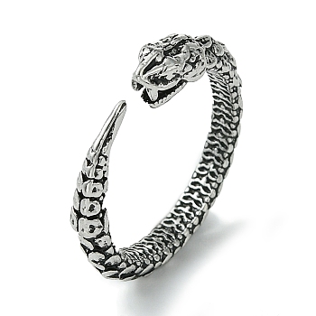 Snake Alloy Open Cuff Rings, Lead Free & Cadmium Free, Antique Silver, 5mm, Inner Diameter: 19mm