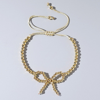 Elegant Butterfly Bow Girl Style Bracelet Gold-plated Copper Beads Pearl-like