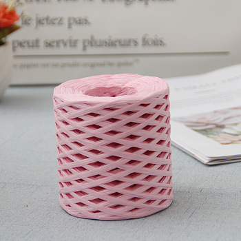 Raffia Ribbon, Packing Paper String, Raffia Twine Paper Cords for Gift Wrapping and Weaving, Pearl Pink, 3~4mm, about 218.72 Yards(200m)/Roll