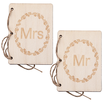 Creative Wooden Greeting Cards, Wedding Vows Book, with Jute Rope and Kraft Paper, Rectangle with Word, Antique White, 105x75x2mm