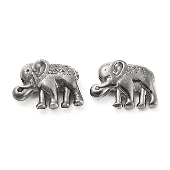 316 Stainless Steel Beads, Elephant, Stainless Steel Color, 12x13x4mm, Hole: 1.8mm