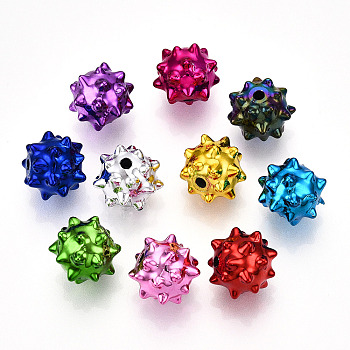 UV Plating Opauqe Acrylic Beads, Sea Urchin, Mixed Color, 14.5x18x18mm, Hole: 2.5mm