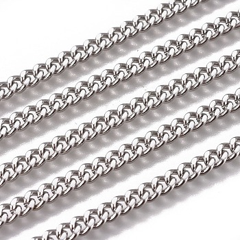 3.28 Feet Handmade 304 Stainless Steel Curb Chains, Twisted Chains, Unwelded, Faceted, Stainless Steel Color, 5x4x2mm, Wire: 1.2mm