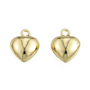 Brass Charms, Nickel Free, Heart, Real 14K Gold Plated, 15x12x7mm, Hole: 1.8mm