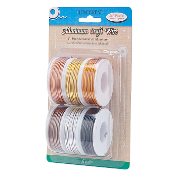 BENECREAT Matte Round Aluminum Wire, Mixed Color, 15 Gauge, 1.5mm, 10m/roll, 6 colors, 1roll/color, 6rolls/set