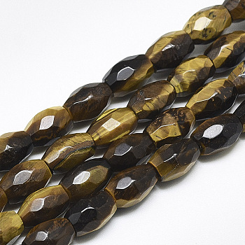 Natural Tiger Eye Beads Strands, Faceted, Oval, 8.5~9x6mm, Hole: 1mm, about 22pcs/strand, 8.07 inch