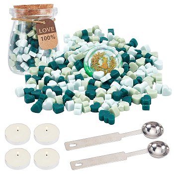 CRASPIRE Sealing Wax Particles Kits for Retro Seal Stamp, with Stainless Steel Spoon, Candle, Glass Jar, Mixed Color, 7.3x8.6x5mm, about 110~120pcs/bag, 2 bags