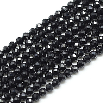 Natural Black Spinel Beads Strands, Faceted, Round, 3x3mm, Hole: 0.5mm, about 142pcs/strand, 15.9 inch