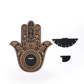 Wooden Hamsa Hand Shelf for Crystals, Witchcraft Floating Wall Shelf, Candle Holder, Black, 300x250mm