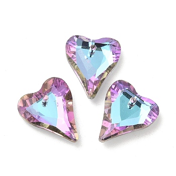 Electroplated Glass Pendants, Back Plated, Faceted, Heart Charms, Plum, 17.5x14x5mm, Hole: 1.2mm