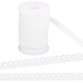 25M Polyester Picot Elastic Lace Trim, Crocheted Lace Cord Ribbon for Lingerie, White, 1/2 inch(12mm), about 27.34 Yards(25m)/Bag