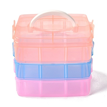 Rectangle Portable PP Plastic Detachable Storage Box, with Three Layers and Handle, 18 Compartment Organizer Boxes, Colorful, 15x16.5x13.5cm