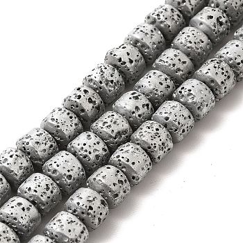 Electroplated Natural Lava Rock Beads Strands, Rondelle, Silver Plated, 6x7mm, Hole: 1mm, about 67~68pcs/strand, 15.35~15.75 inch(39~40cm)