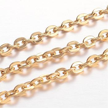 Ion Plating(IP) 304 Stainless Steel Cable Chains, Unwelded, Flat Oval, for Jewelry Making, Golden, 4x3x0.8mm, about 32.8 Feet(10m)/card