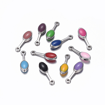 304 Stainless Steel Charms, with Enamel, Oval, Stainless Steel Color, Mixed Color, 13x4x3mm, Hole: 1mm