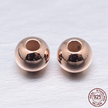 Round 925 Sterling Silver Spacer Beads, Real Rose Gold Plated, 4mm, Hole: 1~1.3mm, about 181pcs/20g