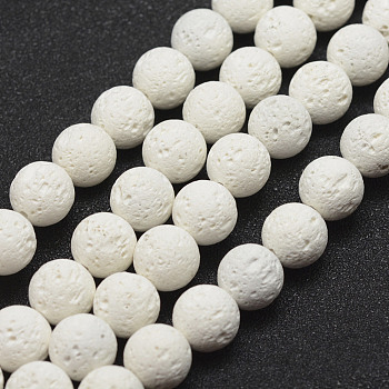 Unwaxed Natural Lava Rock Beads Strands, Round, White, 8mm, Hole: 0.5mm, about 48pcs/strand, 15.3 inch(39cm)
