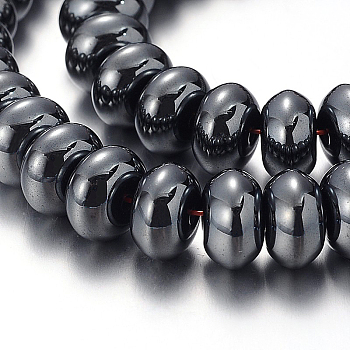 Pearlized Non-magnetic Synthetic Hematite Rondelle Beads Strands, Black, 10x6mm, Hole: 1.5mm, about 68pcs/strand, 15.7 inch