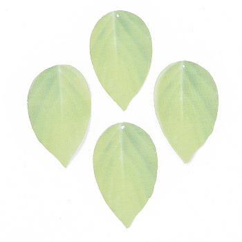 Polyester Organza Fabric Big Pendants, For DIY Jewelry Making Crafts, Leaf, Green Yellow, 40x23mm, Hole: 0.5mm