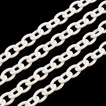 ABS Plastic Cable Chains, Oval, Floral White, 14.96 inch~15.35 inch(38~39cm), 5.5~6mm