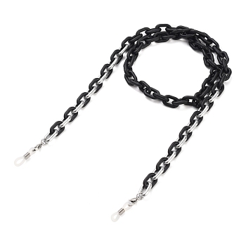 Spray Painted CCB Plastic Linking Eyeglasses Chains, Neck Strap for Eyeglasses, with 304 Stainless Steel Lobster Claw Clasps and Rubber Loop Ends, Silver, 27.55~27.95 inch(70~71cm)