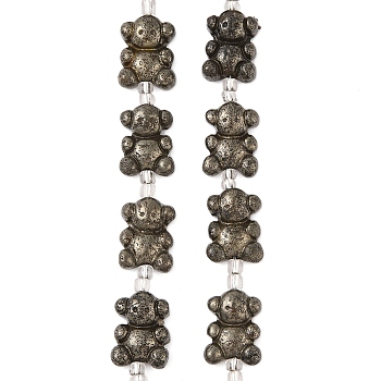 Electroplated Natural Pyrite Beads Strands, with Seed Beads, Bear, Antique Bronze Plated, 19x14x4mm, Hole: 1.2mm, about 8pcs/strand, 7.87''(20cm)