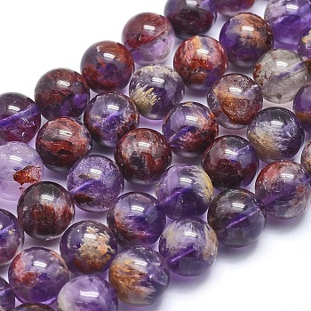 Natural Purple Lodolite Quartz/Purple Phantom Quartz Beads Strands, Round, 12mm, Hole: 1mm, about 33pcs/strand, 15.3 inch(39cm)