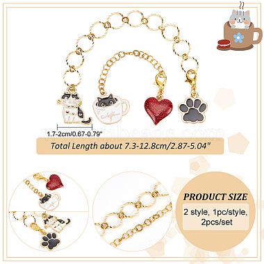 2Pcs 2 Style Cat Heart Alloy Enamel Beaded Knitting Row Counter Chains(HJEW-AB00691)-2