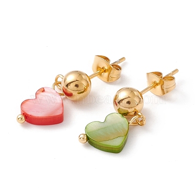 Synthetic Shell Heart Pendant Double Layer Necklaces and Dangle Stud Earrings(SJEW-F217-03A-G)-5