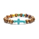 Synthetic Turquoise(Dyed) Cross & Natural Wood Beaded Stretch Bracelet for Women(BJEW-JB09150)-2