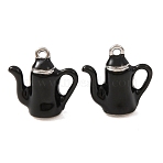 Alloy Enamel Pendants, Teapot 
Charms, Platinum, 15x15x7mm, Hole: 1.4mm(AL-CBA3252-02P)