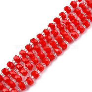 Opaque Solid Color Glass Beads Strands, Abacus, Red, 4x3mm, Hole: 0.8mm, about 146~150pcs/strand, 24.41 inch~25.2 inch(62~64cm)(GLAA-N052-04-A10)