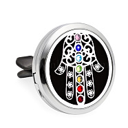 Colorful Rhinestone Aromatherapy Essential Oil Car Diffuser Vent Clips, with Perfume Pads, Chakra Yoga Theme Magnetic Alloy Air Freshener Locket Vent Decorations, Cute Automotive Interior Trim, Palm Pattern, 30mm(CHAK-PW0001-057A)