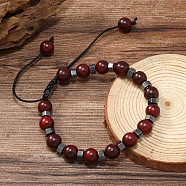 Adjustable Round Wood & synthetic Non-magnetic Hematite Braided Bead Bracelets for Men(MC4524-3)