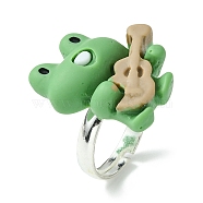 Frog Resin Finger Ring, Silver Brass Adjustable Ring, BurlyWood, Inner Diameter: 14.5mm(RJEW-JR00639-03)