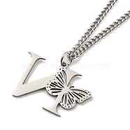 201 Stainless Steel Necklaces, Letter N, 23.74 inch(60.3cm) p: 24x35x1.3mm(NJEW-Q336-01N-P)