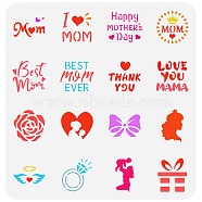 PET Hollow Out Drawing Painting Stencils, for DIY Scrapbook, Photo Album, Mother's Day Themed Pattern, 30x30cm(DIY-WH0391-0044)