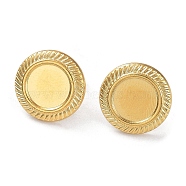 Ion Plating(IP) 304 Stainless Steel Stud Earrings Findings, Flat Round Tray Settings, Real 18K Gold Plated, Tray: 9mm, 15mm, Pin: 0.7mm(STAS-M323-07G)