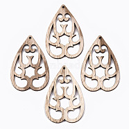 Unfinished Hollow Wood Big Pendants, Undyed, Laser Cut Wood Shapes, Heart, Antique White, 59x39x2.5mm, Hole: 2mm(WOOD-N006-123)