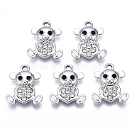 Alloy Pendants, with Crystal Rhinestone, Cadmium Free & Lead Free, Bear, Platinum, 17x14x4mm, Hole: 1.8mm(ENAM-N054-51-RS)