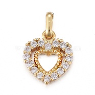 Brass Micro Pave Clear Cubic Zirconia Charms, Heart, Real 18K Gold Plated, 12.1x10.6x2.1mm, Hole: 4.5x2mm(X-KK-I674-15G)