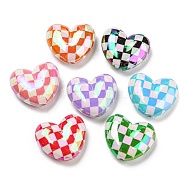 UV Plating Opaque Acrylic Beads, Iridescent, Plaid Heart, Mixed Color, 21x25x9.5mm, Hole: 2.2mm(X1-MACR-K350-04)