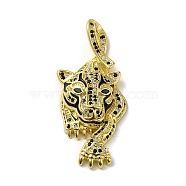 Rack Plating Brass Micro Pave Cubic Zirconia Pendants, with Enamel, Long-Lasting Plated, Cadmium Free & Lead Free, Tiger, Real 18K Gold Plated, 47.5x22x8mm, Hole: 8mm(KK-A210-02C-G)