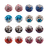 64Pcs 8 Colors Two-Tone Handmade Polymer Clay Disco Ball Beads, with Glass Rhinestone, Mixed Color, 9~10mm, Hole: 2mm, 8pcs/color(RB-SW0001-01)